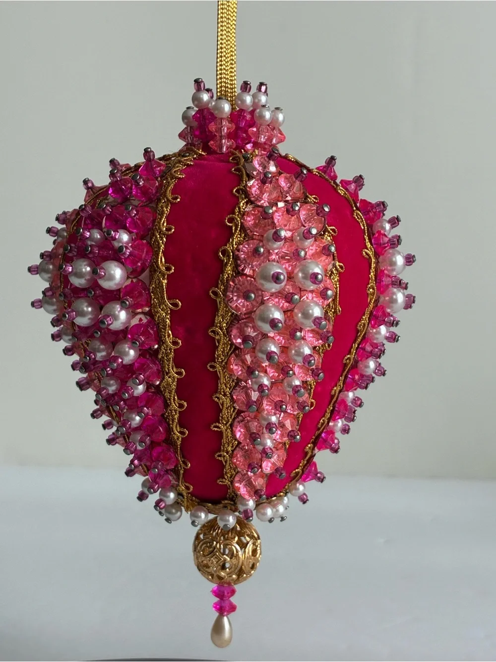 Vintage Handmade Beaded Pushpin Christmas Ornaments Sequins Ribbon Large Set 3